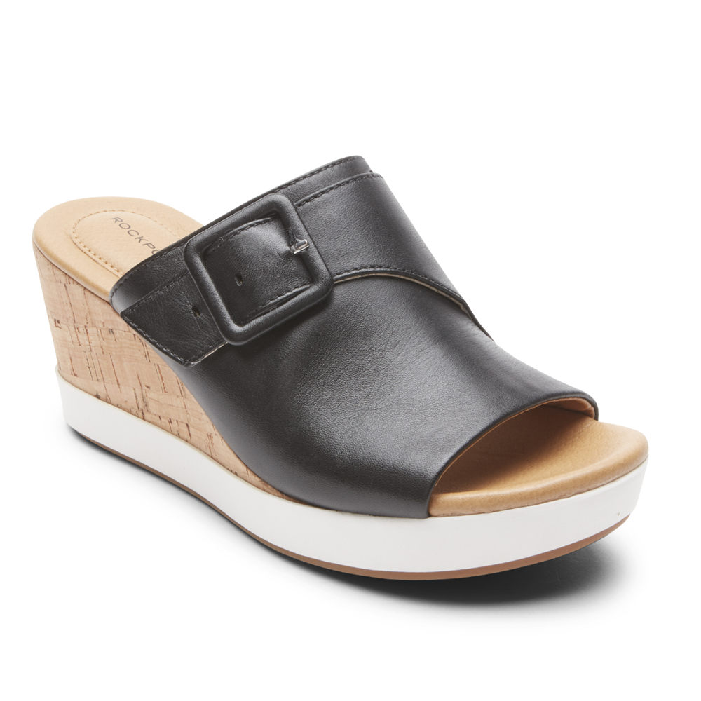 Rockport Slides For Womens Black - Lyla Buckle - WE2537416